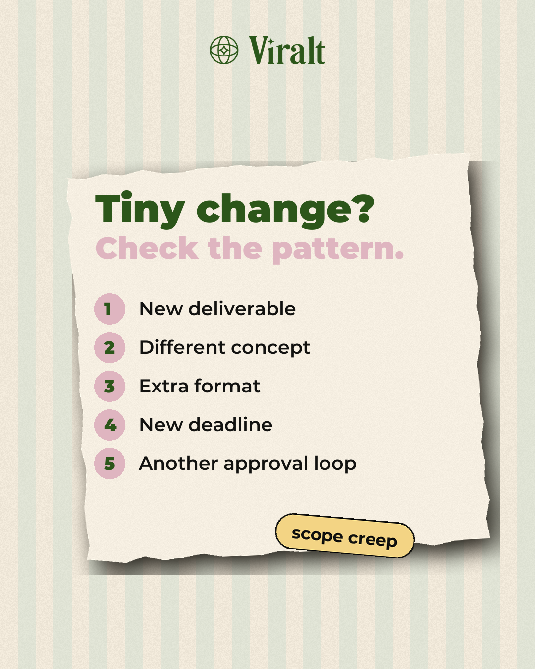 Viralt organic carousel explaining creator scope creep